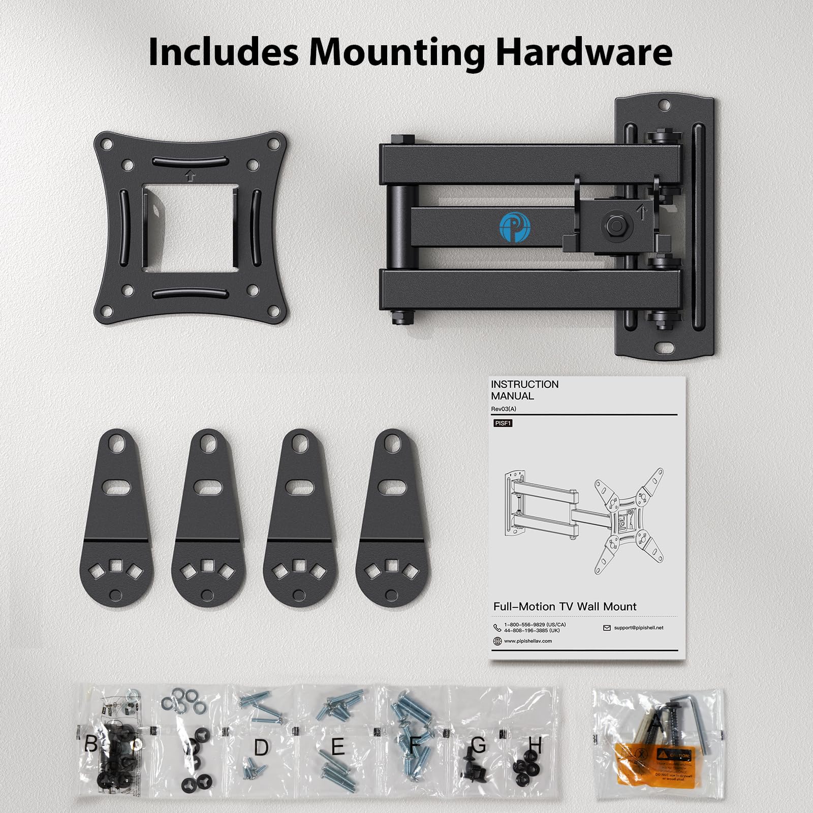 Pipishell Full Motion TV Wall Mount Bracket - Swivel Tilt Extension Rotation for Echo Show 21/15 & 13-42 Inch LED LCD Flat/Curved TVs & Monitors - Max VESA 200x200mm, 44lbs - Perfect for Living Room, Bedroom & Office Setup