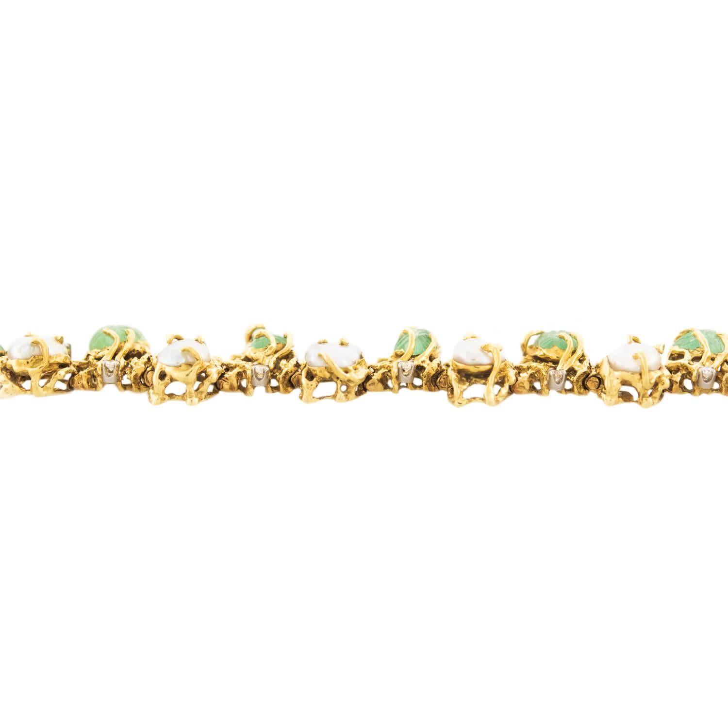 Vintage 18k Gold Emerald Pearl Diamond Bracelet for Women - Elegant Jewelry Gift for Anniversary, Wedding & Special Occasions