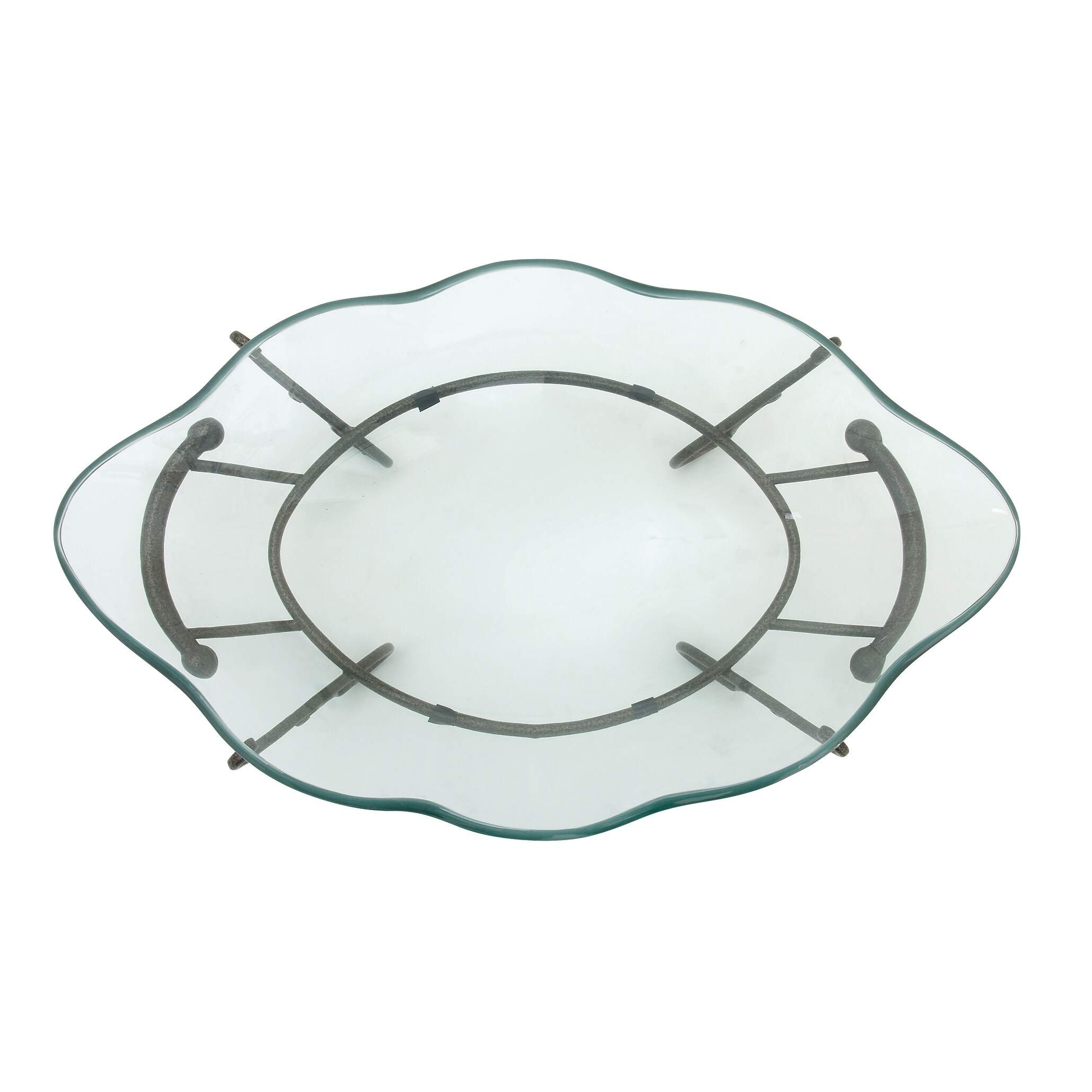 Acacia Metal Wood 9x23 Inch Glass Bowl with Black Iron Stand - Elegant Serving Bowl for Salads, Fruits, and Party Dishes - Perfect for Dining, Entertaining, and Home Decor