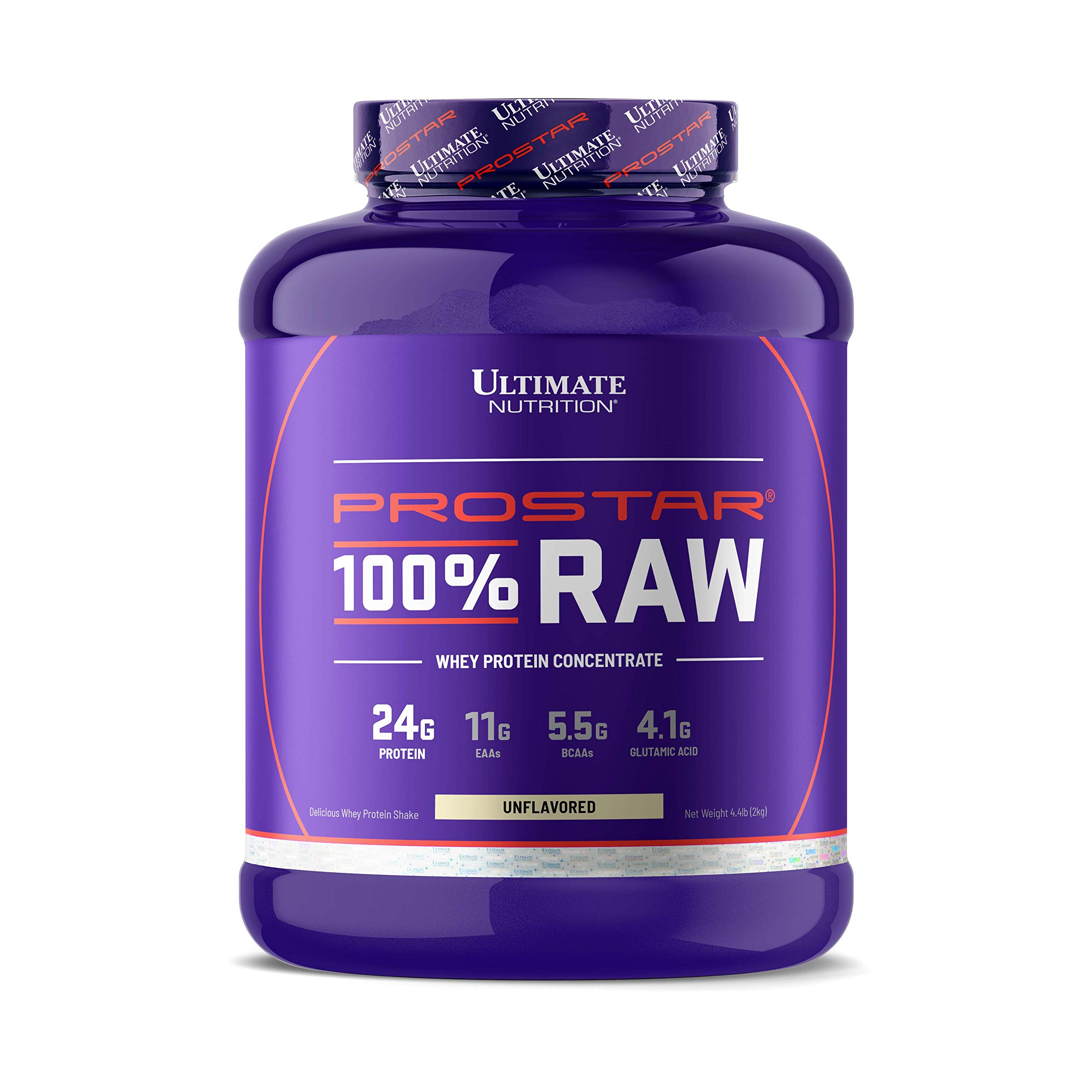 Ultimate Nutrition Prostar Raw Whey Protein Concentrate Powder - Low Carb, Low Fat, Keto Friendly, 24g Protein & 5.5g BCAAs Per Serving, Unflavored, 4.4lbs (67 Servings) - Ideal for Post-Workout Recovery, Muscle Building & Weight Management