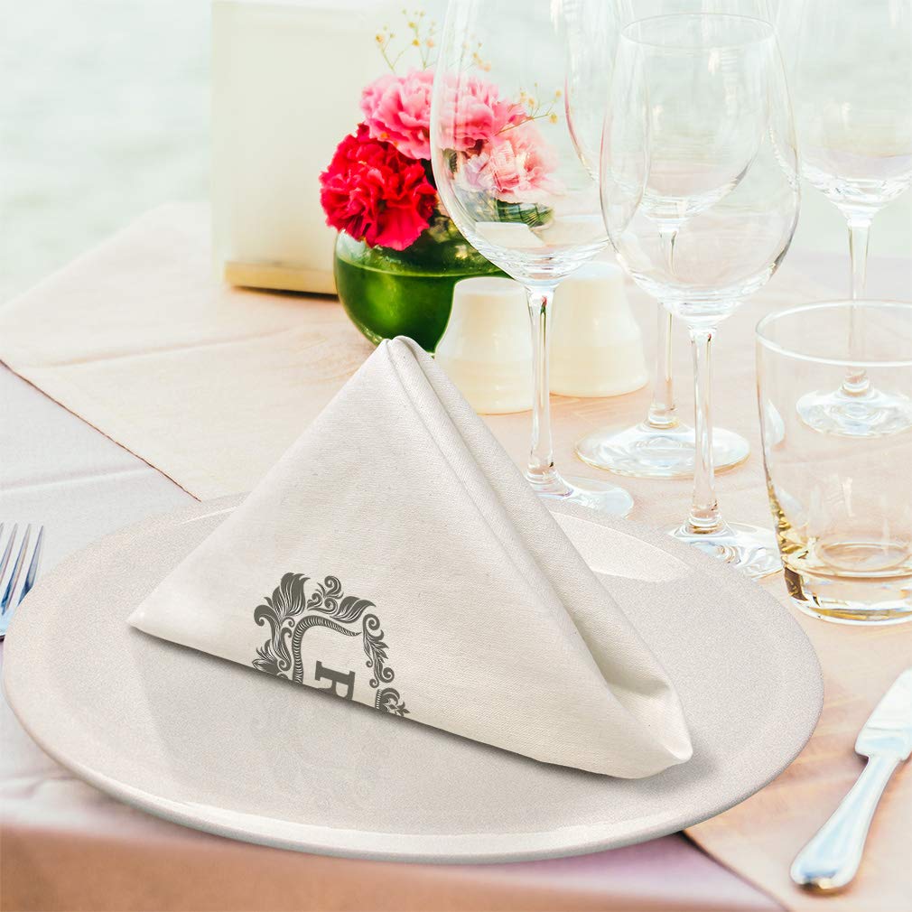 Custom Monogrammed Hand Towels & Cloth Napkins Set of 4 - Elegant Crown Border Design in White & Grey | Perfect for Kitchen, Party Supplies & Hostess Gifts