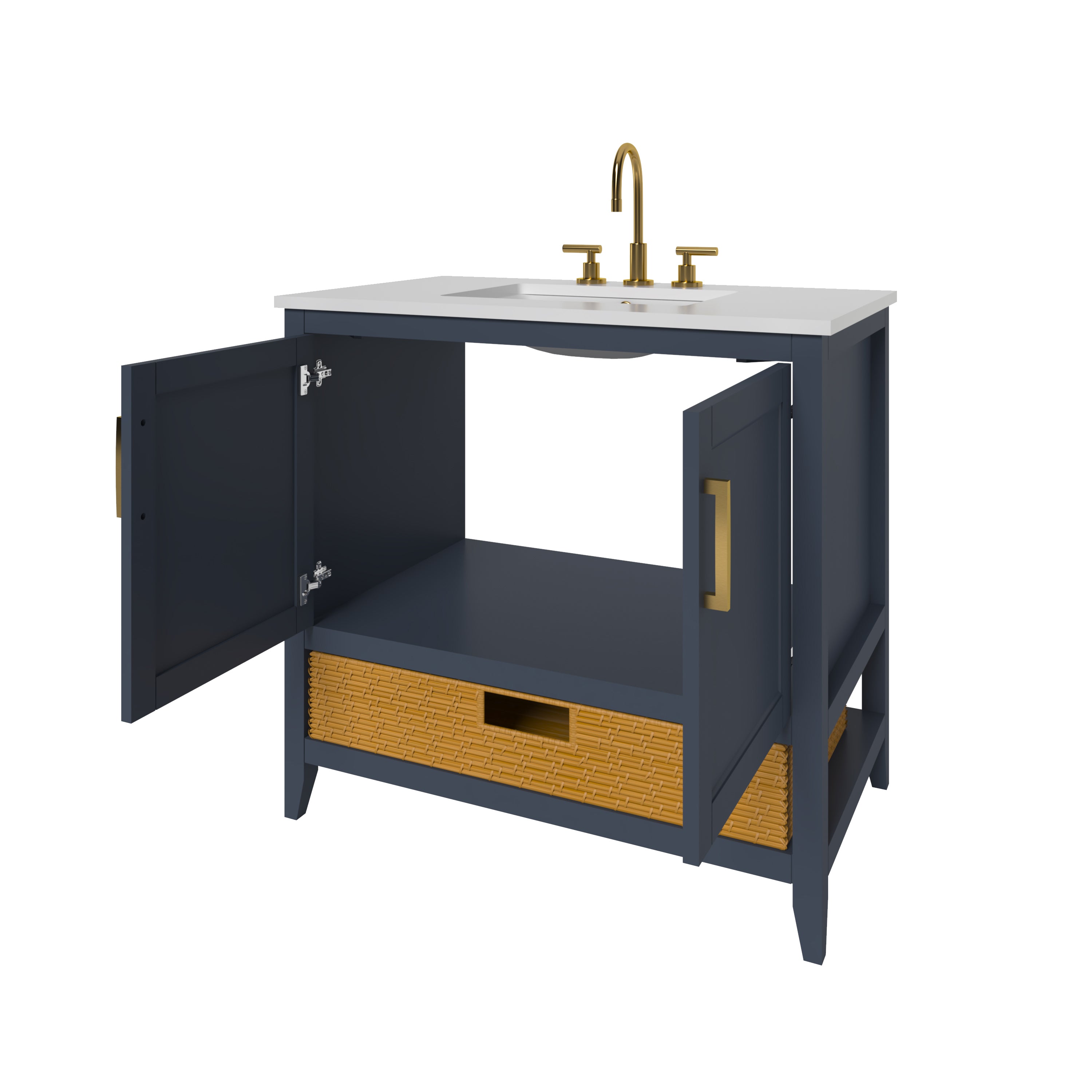 35.5 Inch Blue Bathroom Vanity Cabinet - Modern Freestanding Storage for Small Bathrooms | Nearmé New York | Perfect for Apartments, Guest Baths & Powder Rooms