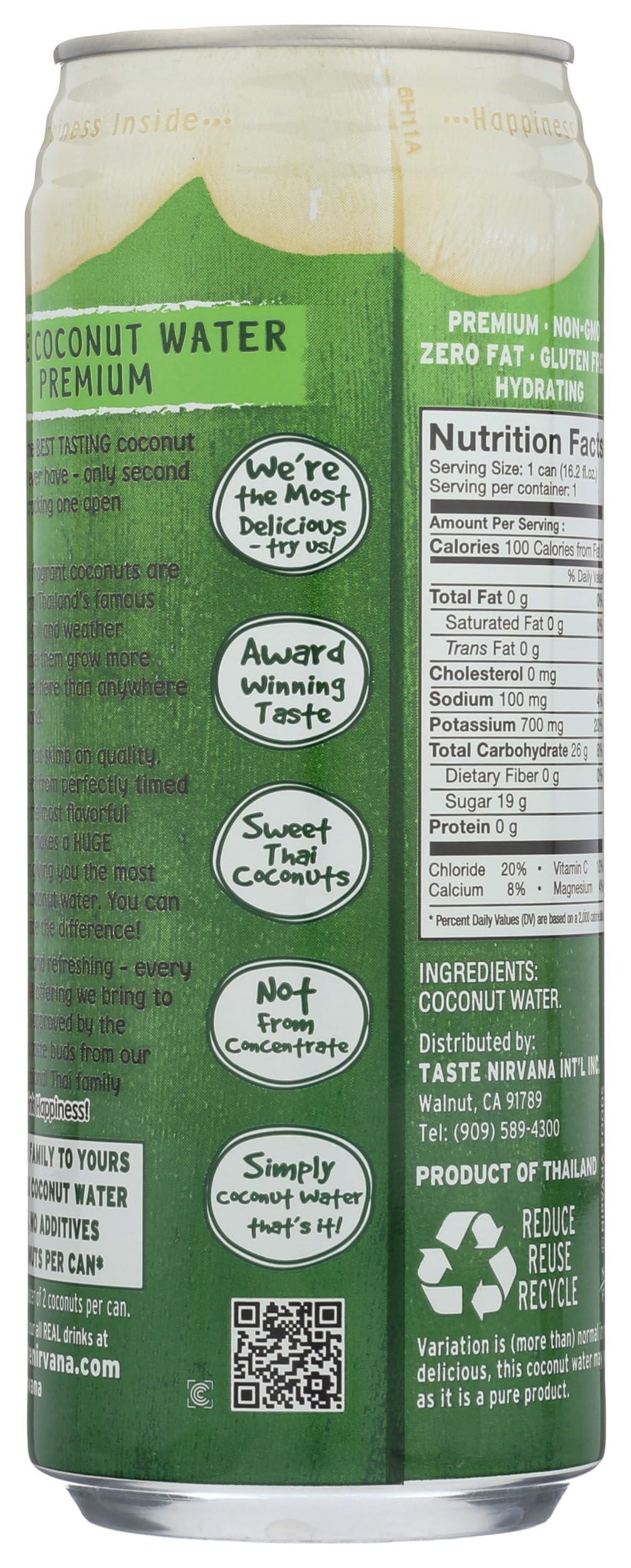 Taste Nirvana & Coco Real Premium Coconut Water - 16.2 Ounce Can | Natural Hydration for Fitness & Wellness
