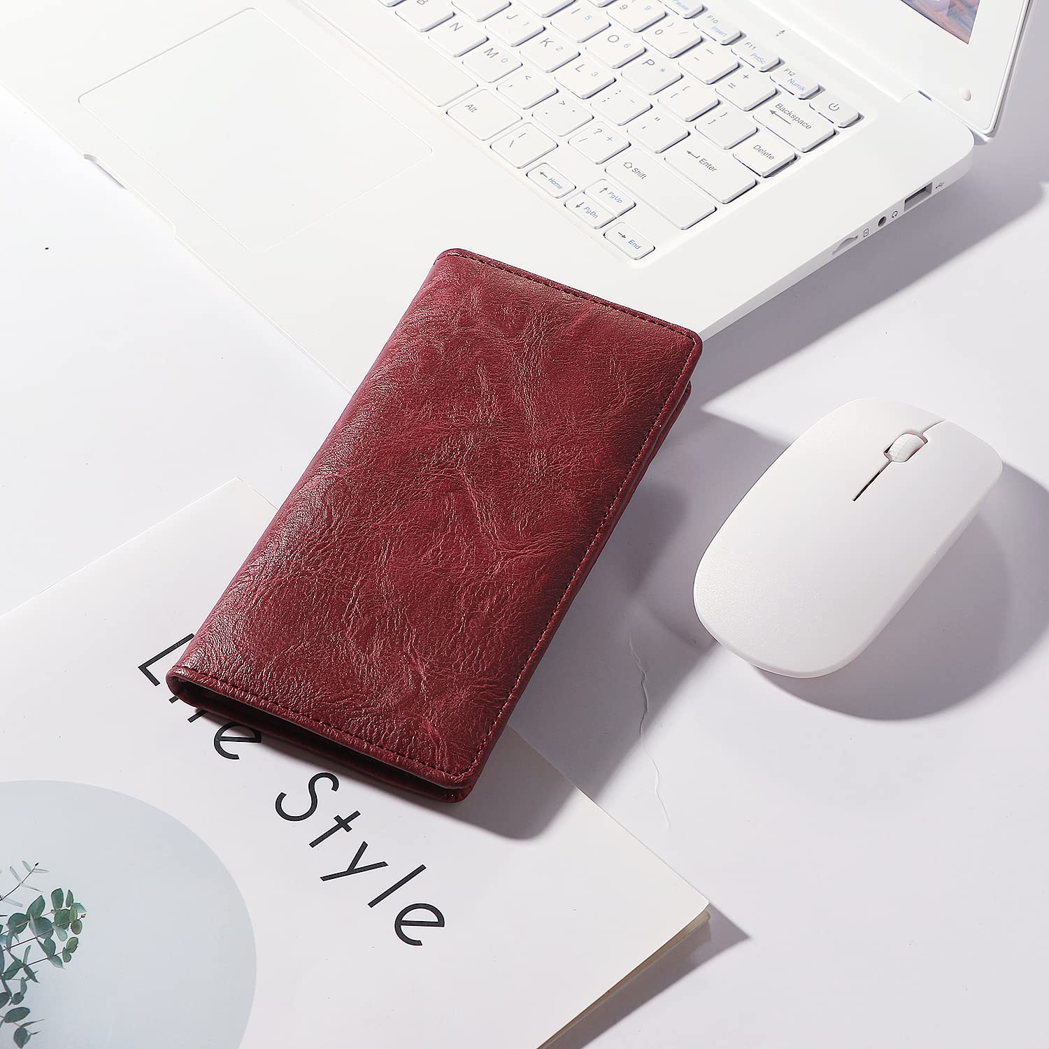 Sanlykate RFID Blocking PU Leather Checkbook Cover with Pen Holder - Wine Red Checkbook Case for Women & Girls, Top & Side Tear Checks, Free Divider - Perfect for Office, Banking & Everyday Use