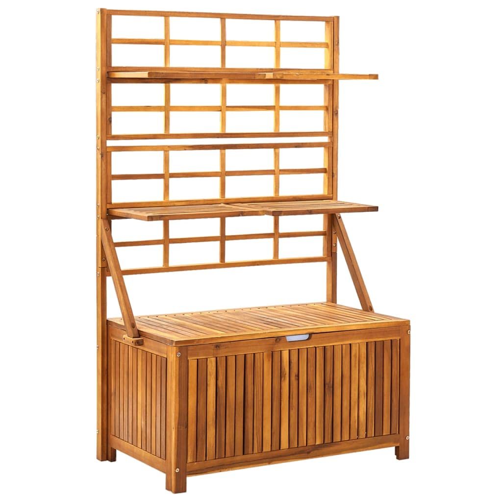 vidaXL Solid Acacia Wood Patio Storage Box with Adjustable Shelves & Water-Resistant Bag - Outdoor Furniture with Integrated Trellis for Garden Storage, Plant Stand, and Backyard Organization