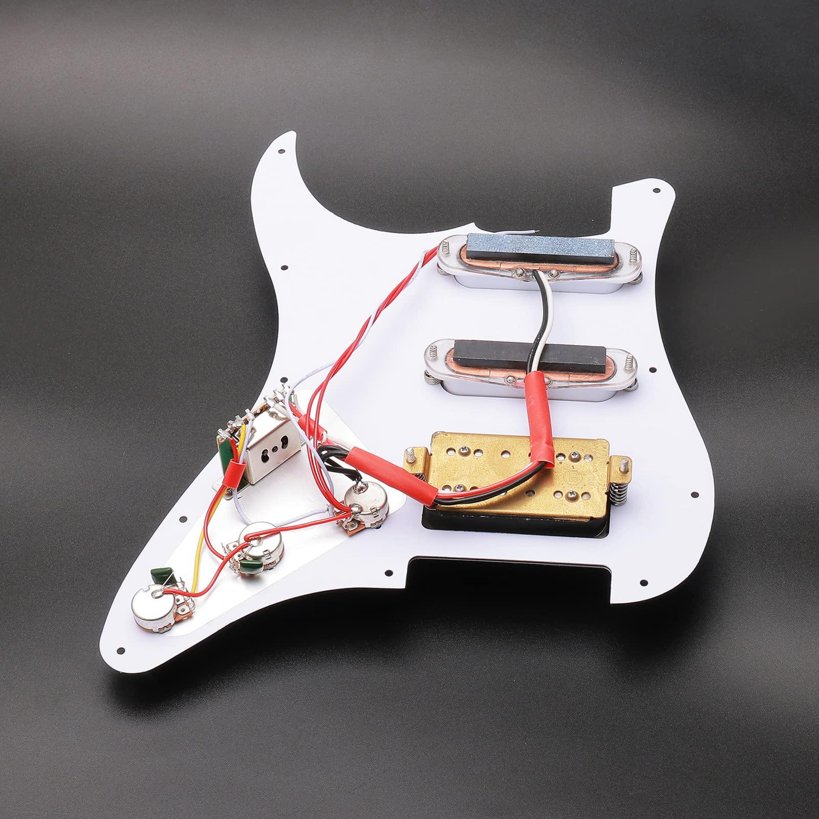 11 Hole Loaded Guitar Pickguard SSH with White Pickup Humbucker - Prewired Scratch Plate Set for Fender Stratocaster, 4 Ply Blue Pearl - Includes Guitar Strings & Installation Tools - Perfect for Electric Guitar Upgrades & DIY Repairs