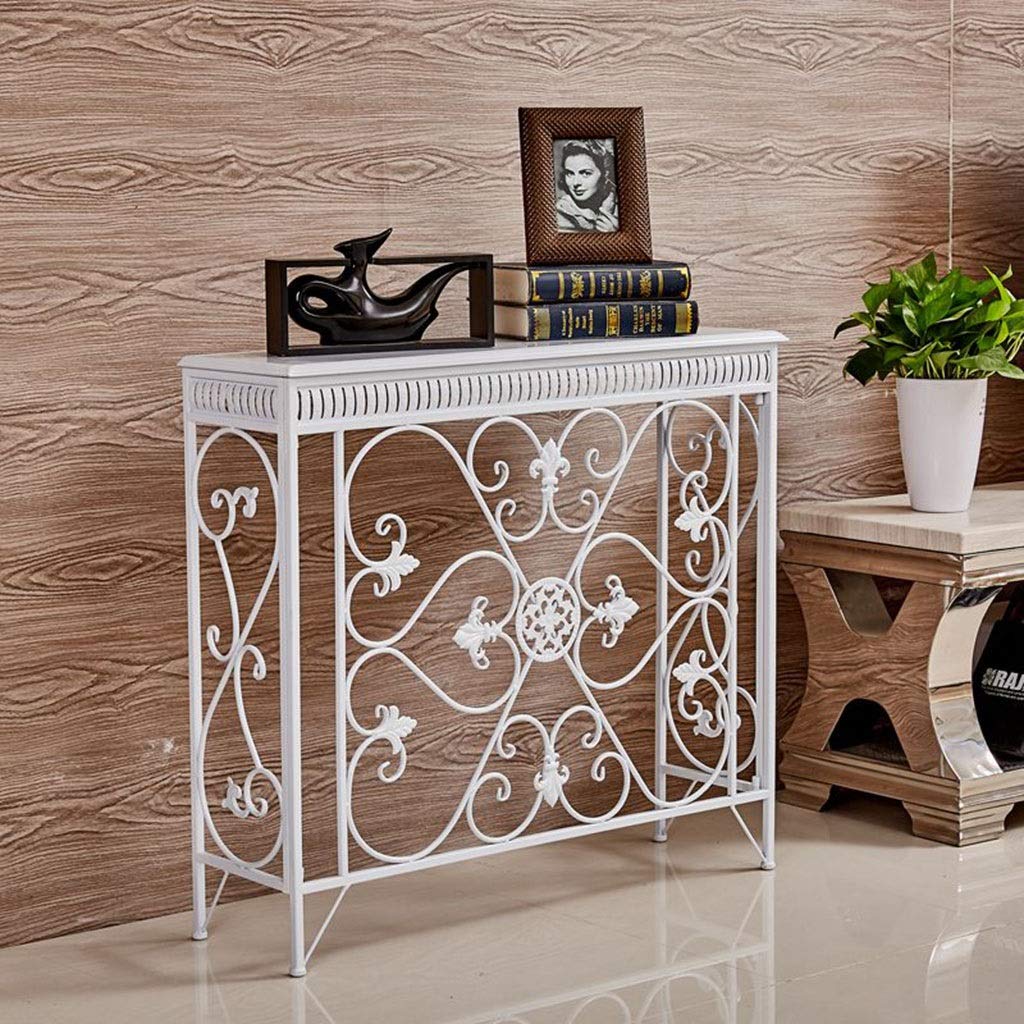 Modern White Rectangular Wrought Iron Console Table - Entryway Sofa Accent Table with Sturdy Metal Frame for Foyer, Hallway or Living Room - Perfect for Home Decor, Small Space Organization & Stylish Storage Solutions