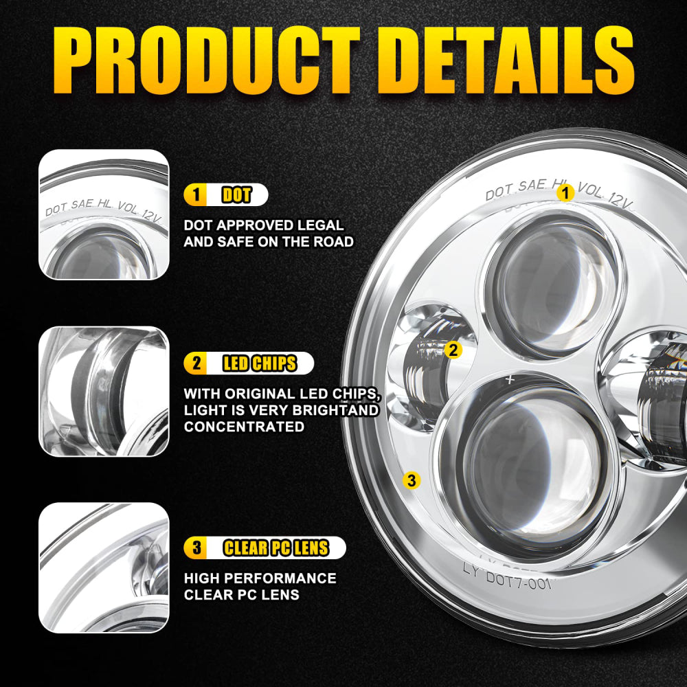 7 Inch Round LED Headlight Kit with EMC - Compatible with Jeep Wrangler JK/JKU/TJ/LJ/CJ, Hummer H1/H2, Chevy, Ford, GMC & More (Pair) - High-Performance Off-Road Lighting for Night Driving & Adventure