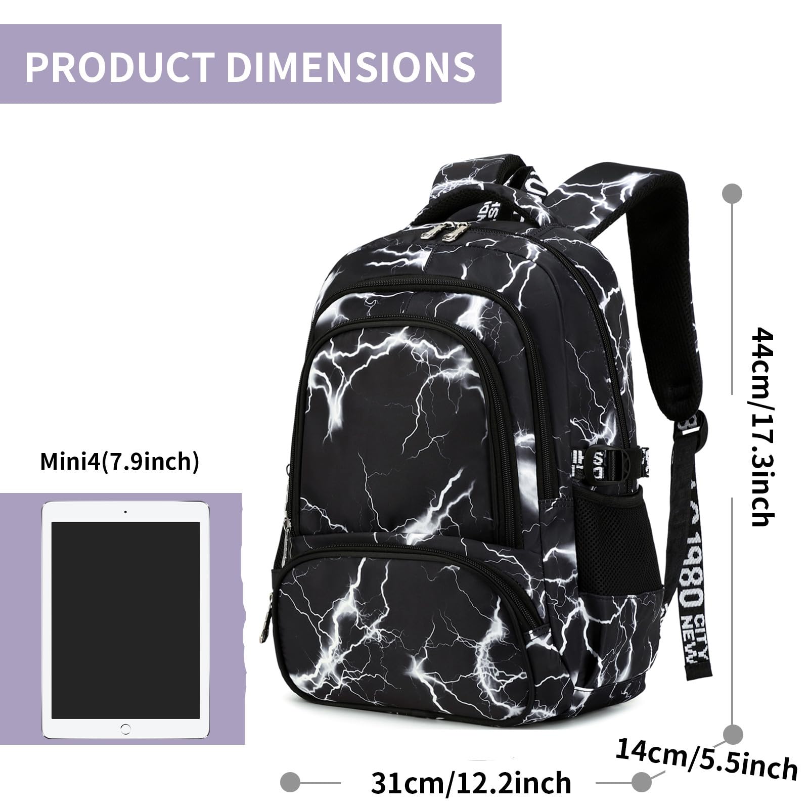 Camo Backpack for Kids - Lightweight Water Repellent School Backpack for Elementary & Middle School Students (Lightning Black 2-in-1) - Perfect for Daily School Use, Outdoor Adventures & Travel