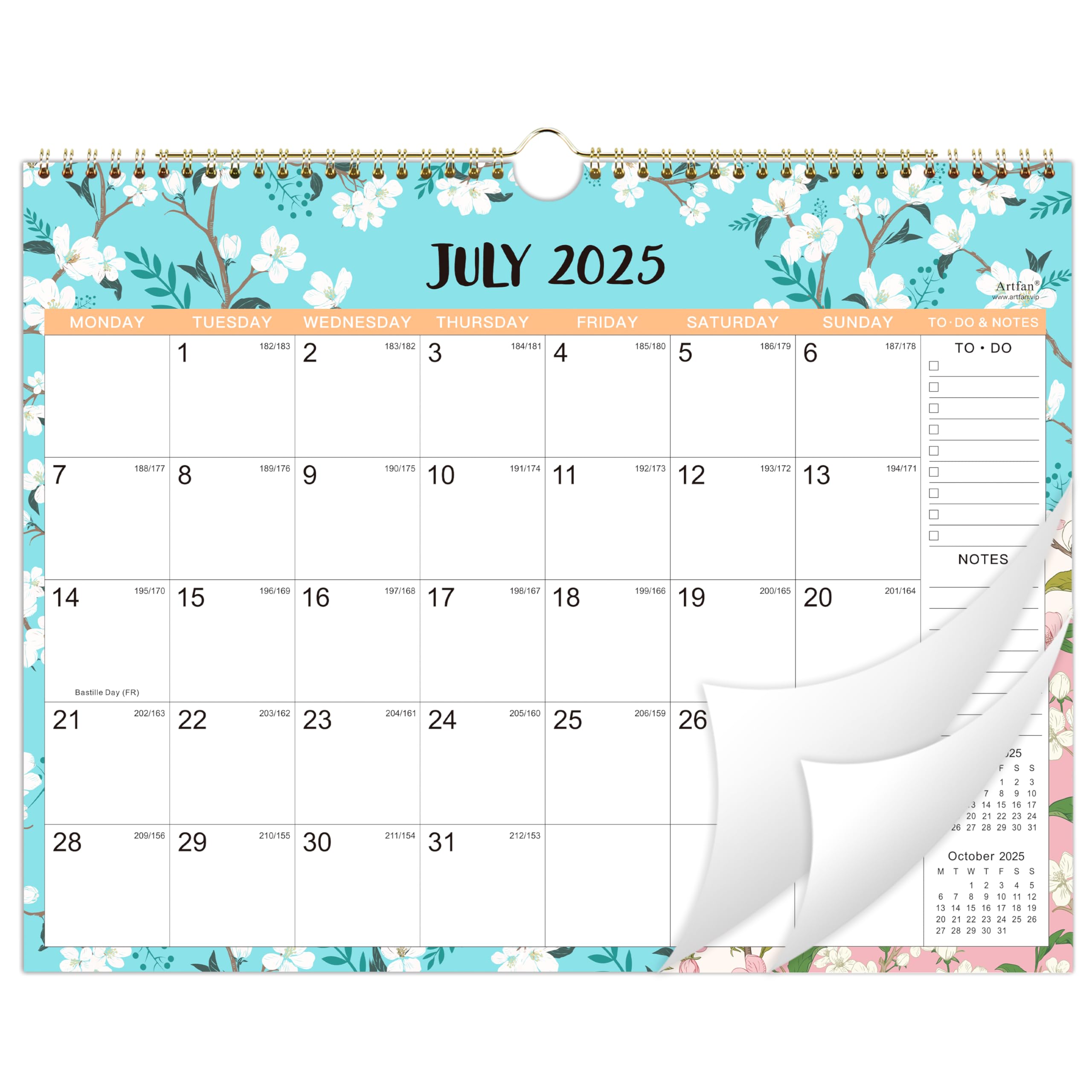 2025-2026 Wall Calendar with Thick Paper - 37 x 29 cm Large Format, July 2025 to December 2026, Twin-Wire Binding with Hanging Hook, Colorful Ruled Blocks - Perfect for Home, Office, School & Gift Giving