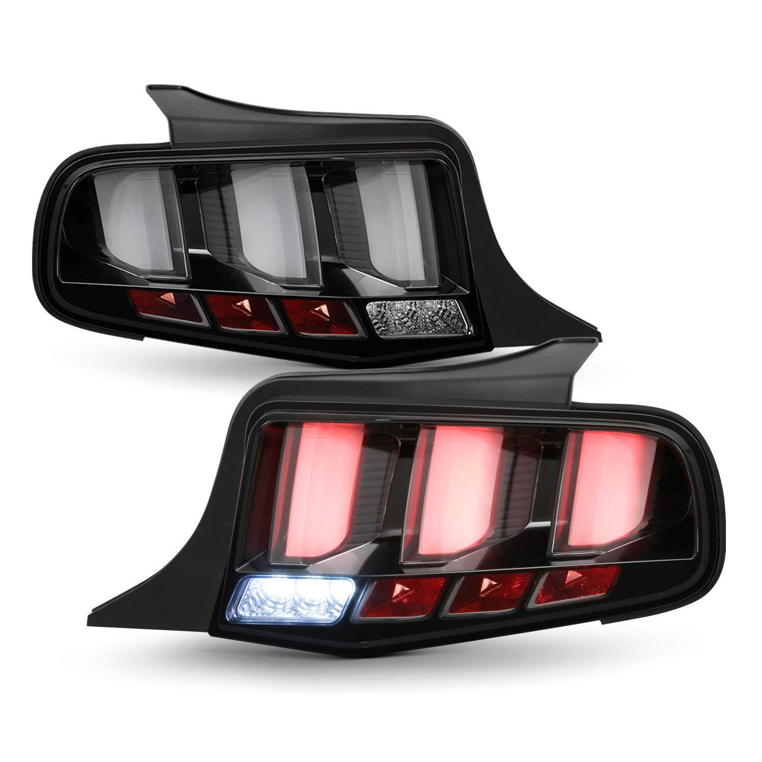 AKKON LED Sequential Turn Signal Tail Lights - Compatible with 2010-2012 Ford Mustang, Black Housing with Clear Tube, Pair (Left+Right) | Enhances Rear Visibility & Style for Night Driving & Car Shows