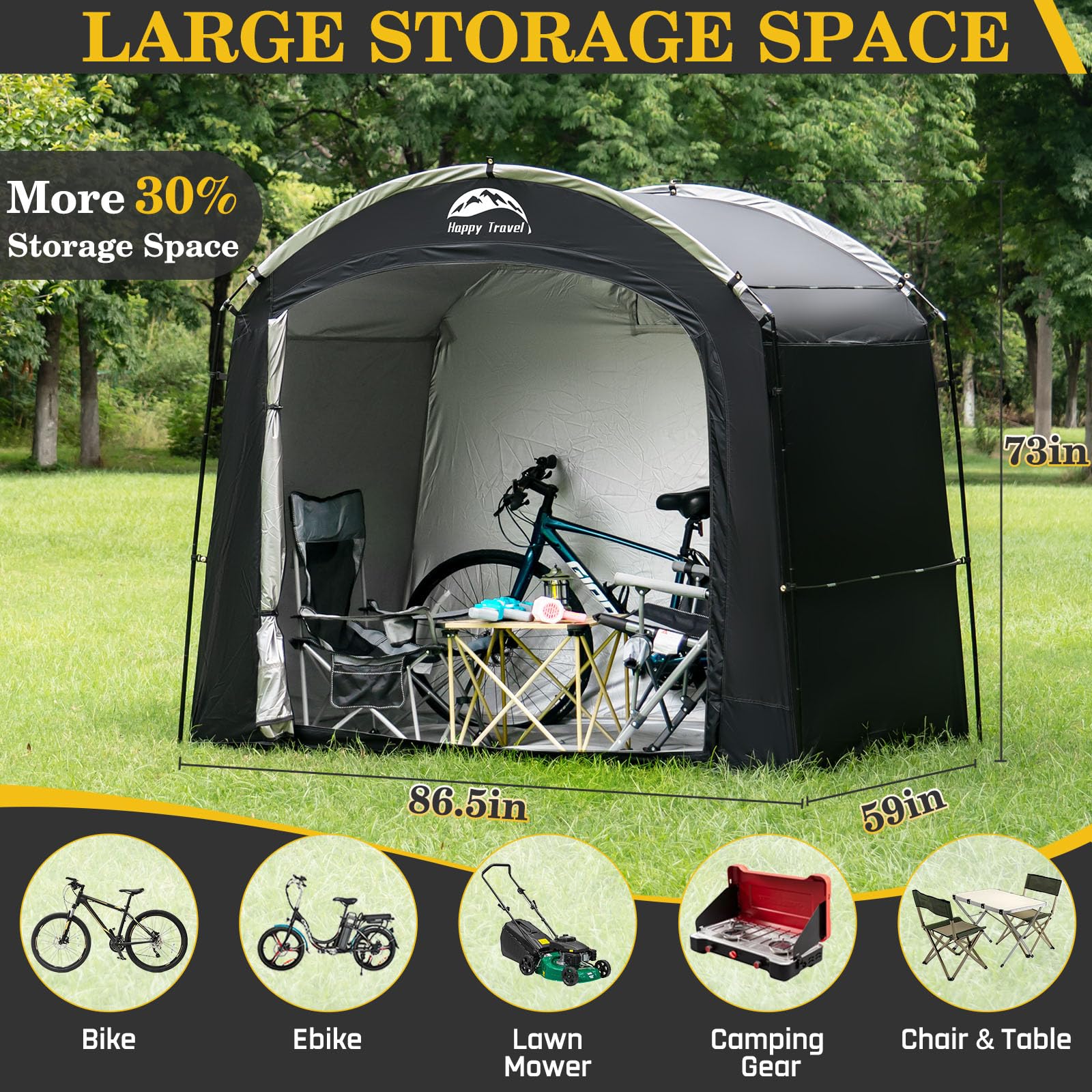 Waterproof Bike Storage Shed Tent - Portable Bicycle Cover with 30% Extra Top Space for 2/3/4/5 Bikes | Easy Setup with Clips | Outdoor Shelter for Motorcycles, Garden Tools & Lawn Mowers | Perfect for Garage, Backyard & Camping Storage