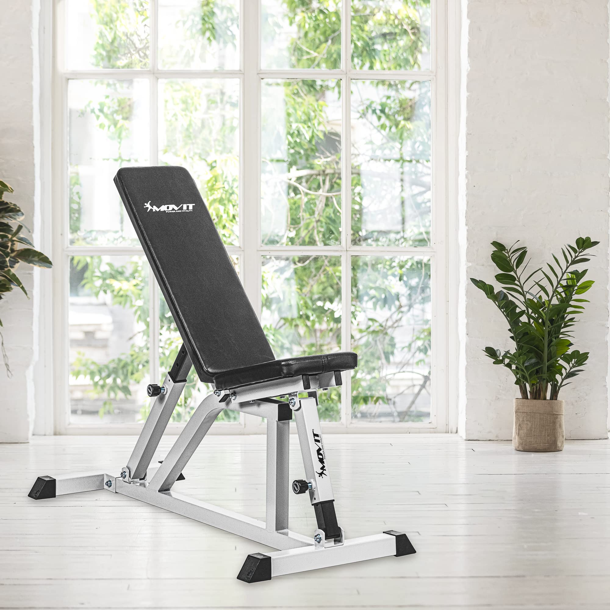 MOVIT Adjustable Weight Bench for Home Gym – 8-Position Backrest, 200kg Max Load, Black/White – Flat & Incline Bench for Strength Training, Dumbbell Workouts – Perfect for Home Fitness & Bodybuilding