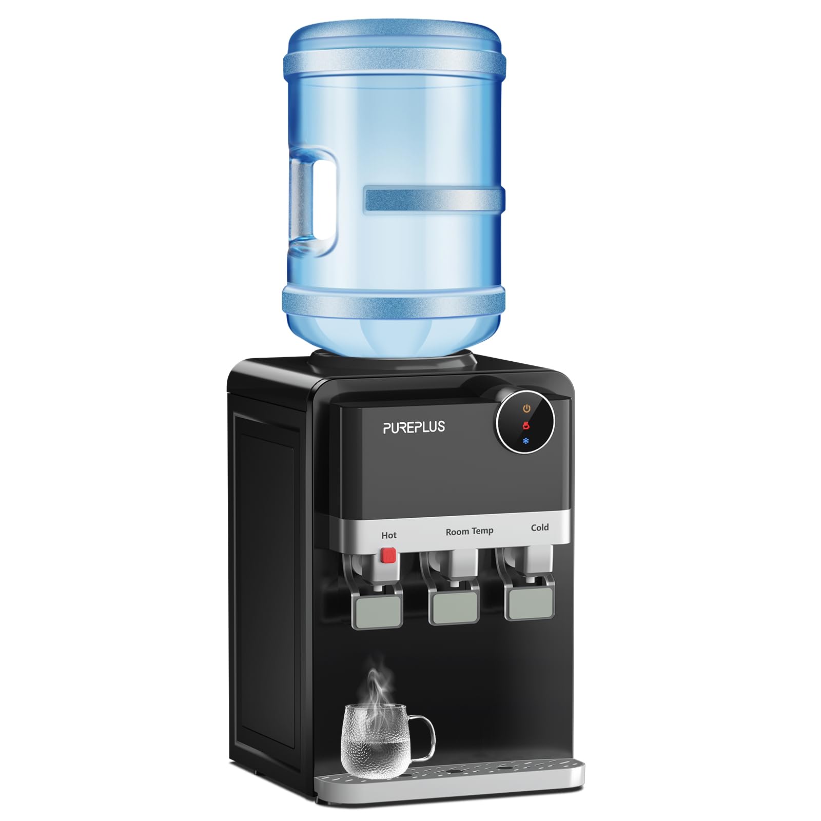 PUREPLUS Top Loading Water Cooler Dispenser with Hot & Cold Water - 3 Temperature Modes, Child Safety Lock & Detachable Drip Tray - Perfect for 3/5 Gallon Bottles in Home, Office, or Dorm Room