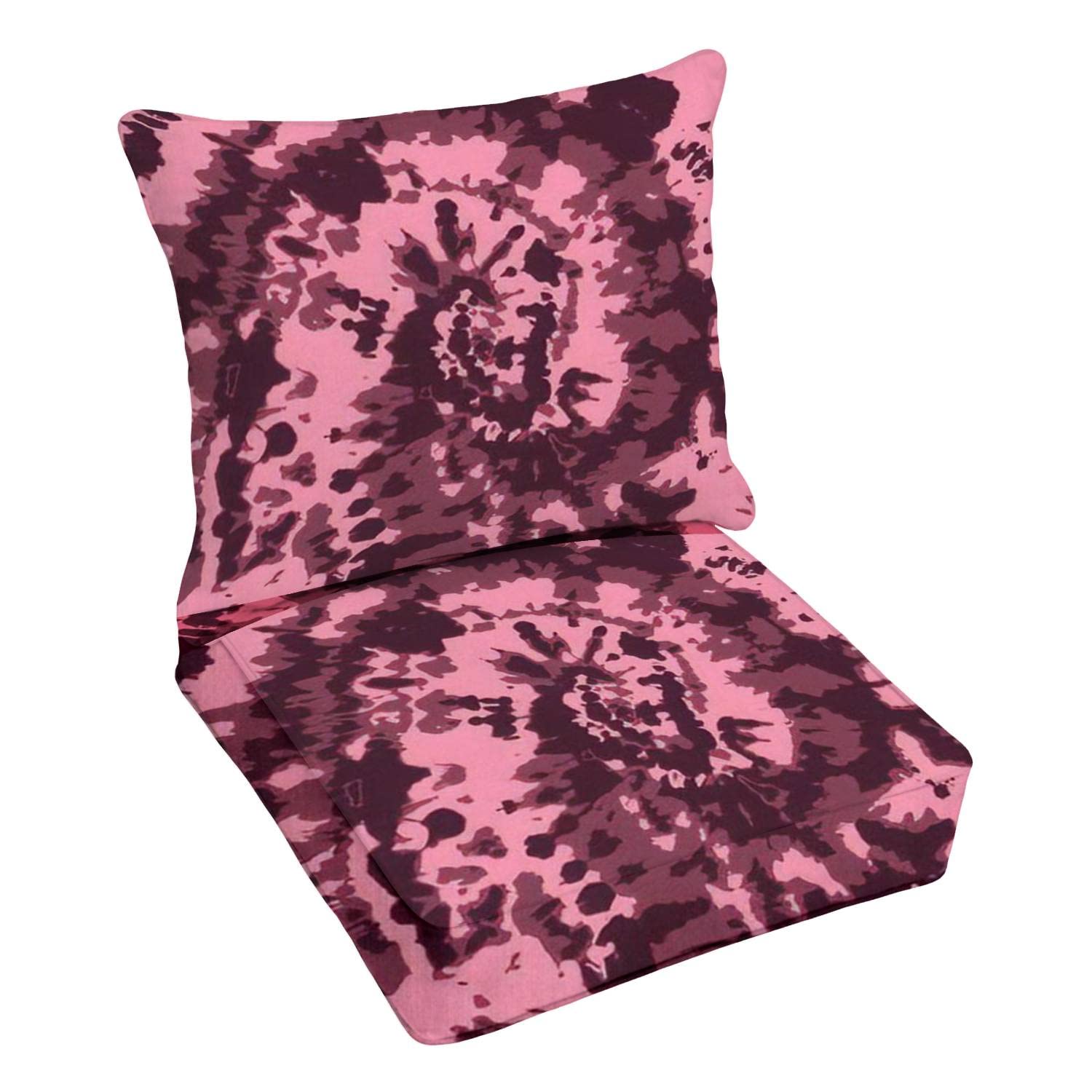 Boho Rainbow Swirl Outdoor Deep Seating Cushion Set - Ethnic Abstract Red Hand-Drawn Fabric Print with Red Ink Tie - Premium Patio Furniture Replacement Cushions for Lounge Chairs - Perfect for Backyard, Garden, and Poolside Relaxation