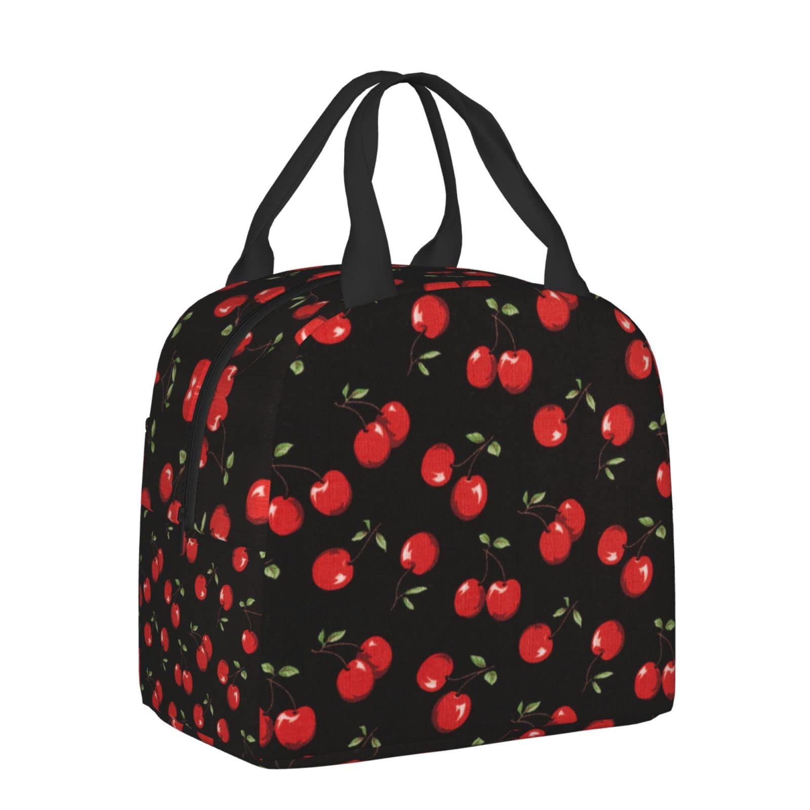 Insulated Black Sweet Cherry Lunch Box - Reusable Thermal Meal Bag for School, Work, Travel & Picnic | Food Container for Men, Women, Boys & Girls | Perfect for Office, Hiking & Outdoor Activities