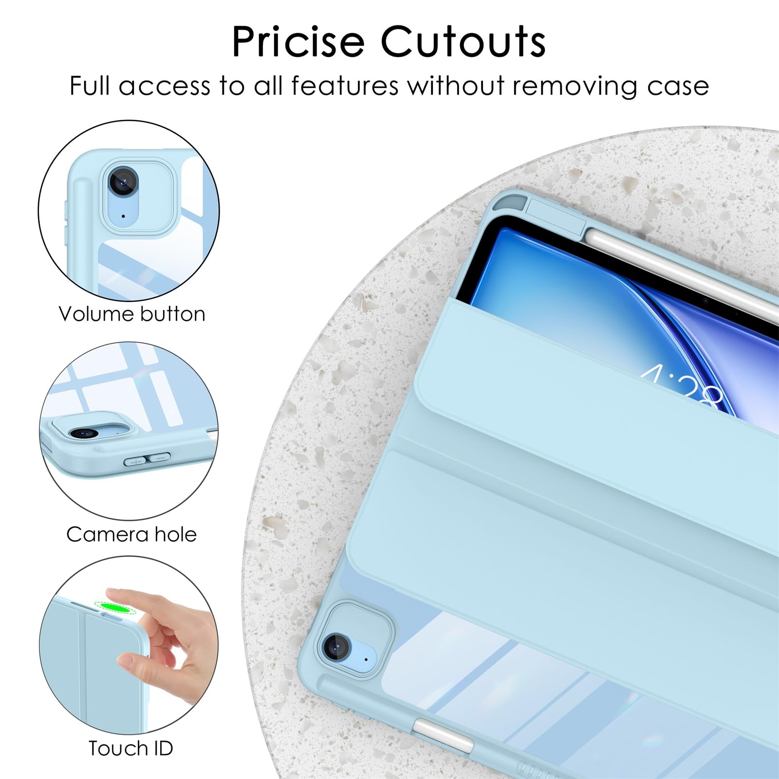 Soke iPad Air 11 Inch Case 2024 & iPad Air 5th/4th Gen Case (2022/2020) - Shockproof Protective Cover with Pencil Holder, Auto Sleep/Wake & Camera Protection for iPad Air 10.9 Inch - Sky Blue | Perfect for Work, School & Travel Protection