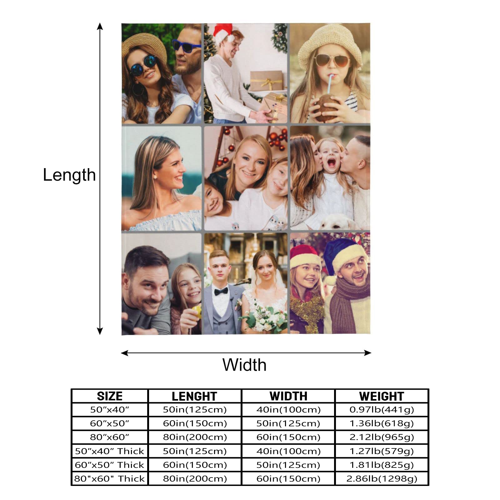 Custom Photo Blanket with Text - Personalized Picture Collage Fleece Blanket for Adults, Kids & Family - Pet Blankets for Dogs & Cats - Perfect Birthday, Christmas & Halloween Gift (60