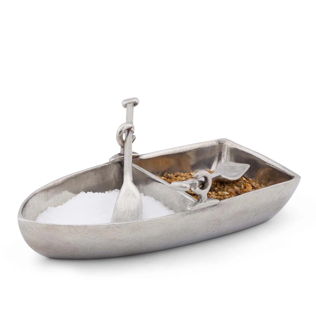 Premium Wooden Row Boat Salt Cellar with Lid - Handcrafted Kitchen Salt Keeper for Cooking, Dining & Table Decor - Perfect for Home, Restaurant & Gift Giving