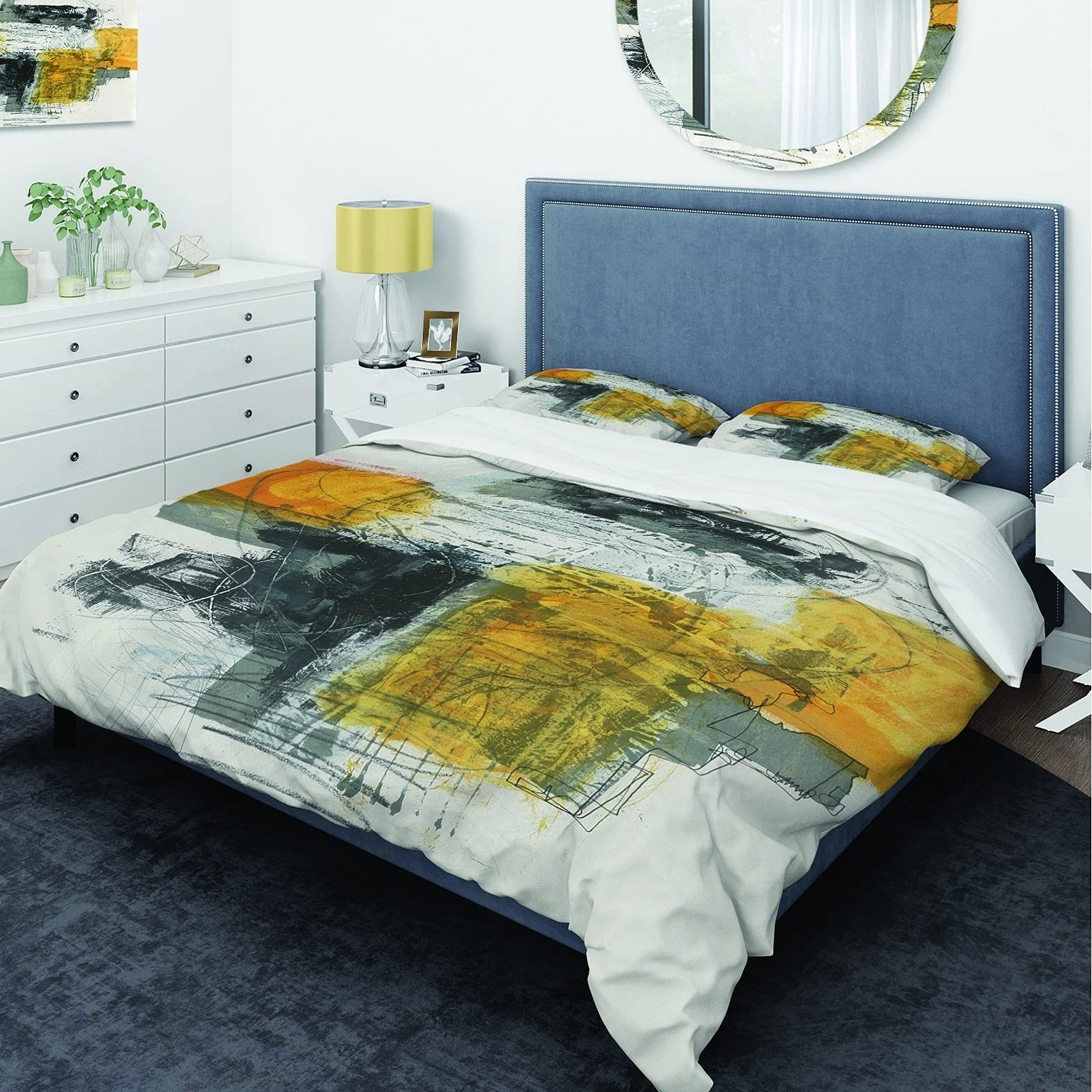 Abstract Composition Glamorous Yellow & Black Bedding Set - King Duvet Cover + 2 Shams | Modern Luxury Bedroom Decor | Perfect for Master Bedrooms, Guest Rooms & Contemporary Home Styling