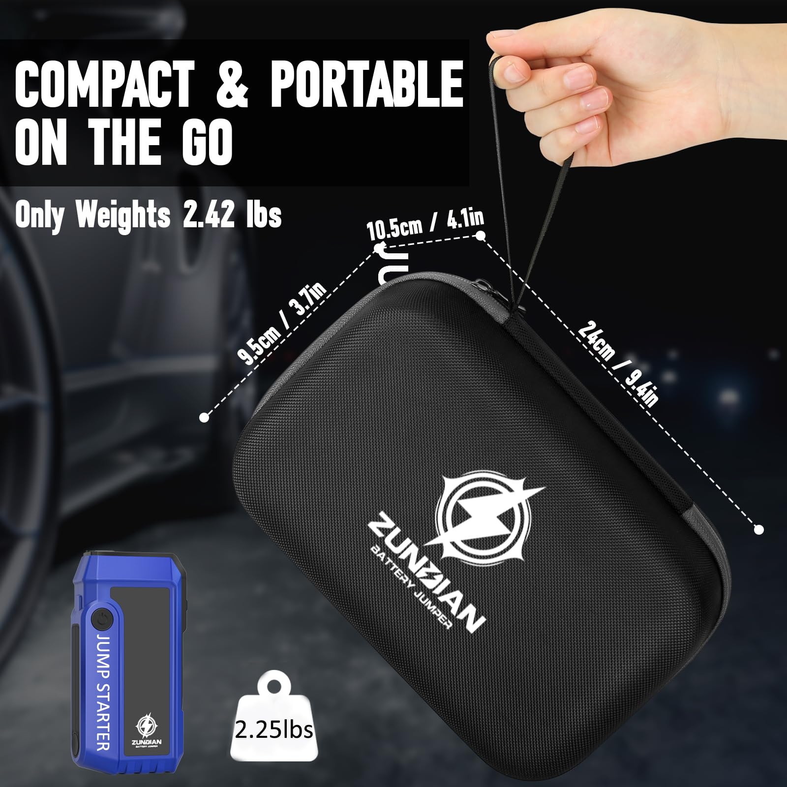 3000A Peak 12V Car Battery Jump Starter - Portable Power Pack for Up to 6.0L Gas & 3.0L Diesel Engines with Flashlight, Quick Charge Ports & Jumper Cables - Emergency Vehicle Booster for Cars, Trucks, SUVs & Boats - Perfect for Roadside Emergencies, Winter Travel & Outdoor Adventures