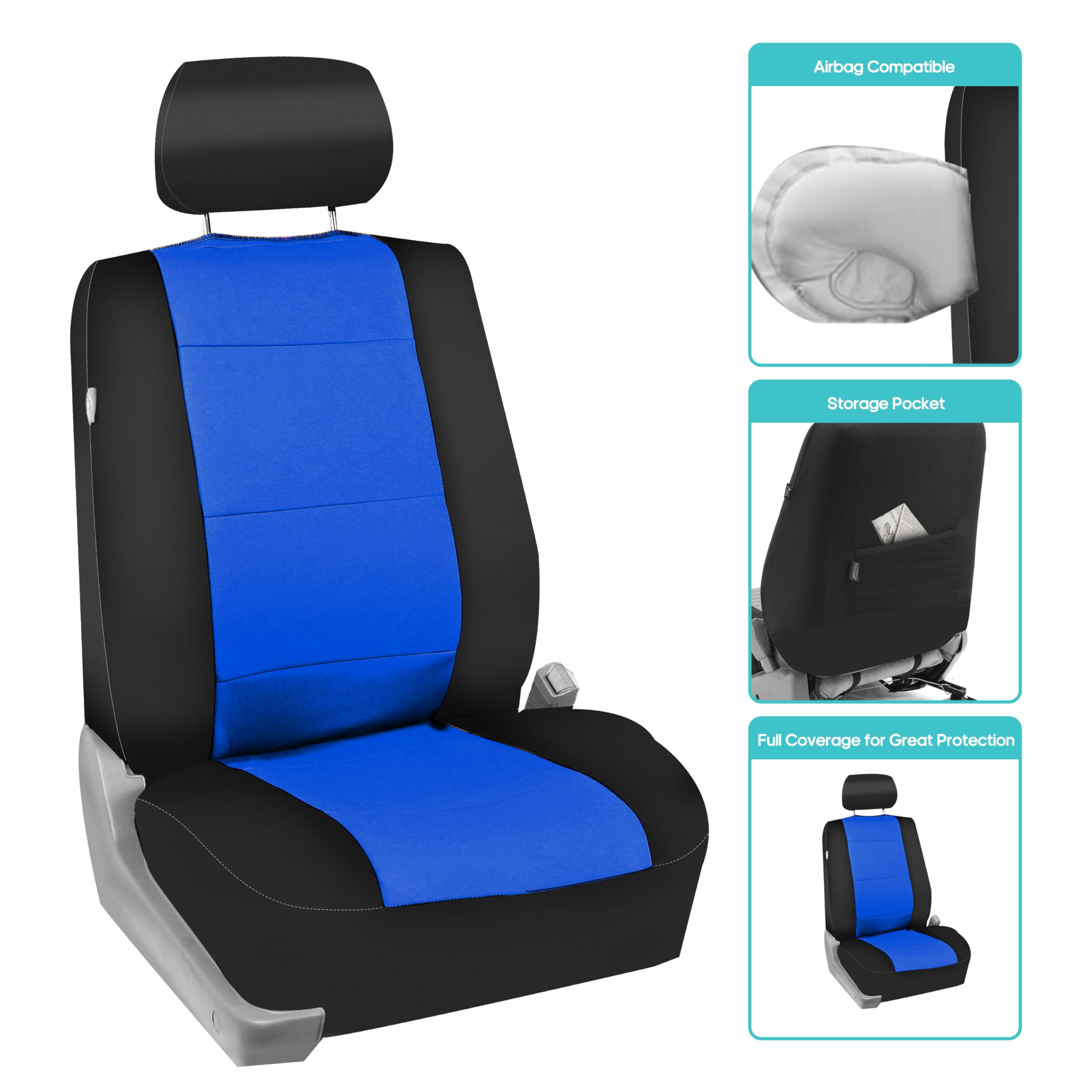 Premium Neoprene Car Seat Covers Full Set - Universal Fit for SUV & Sedan | Airbag Compatible, Split Bench Rear Seat, Low Back Front Seat Covers | Machine Washable & Durable | Perfect for Road Trips, Daily Commute & Pet Protection (Blue)