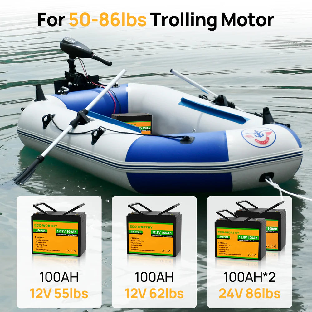 ECO WORTHY 12V 100Ah LiFePO4 Deep Cycle Battery - Perfect for Solar Power Systems, RVs, Marine & Off-Grid Applications