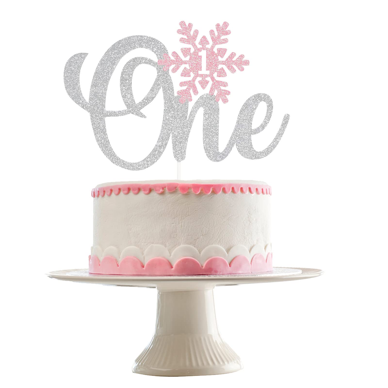 Silver & Pink Glitter Snowflake Cake Topper for Winter Onederland 1st Birthday | Elegant Winter Wonderland Cake Decor | Perfect for Baby's First Birthday, Winter Themed Parties & Holiday Celebrations