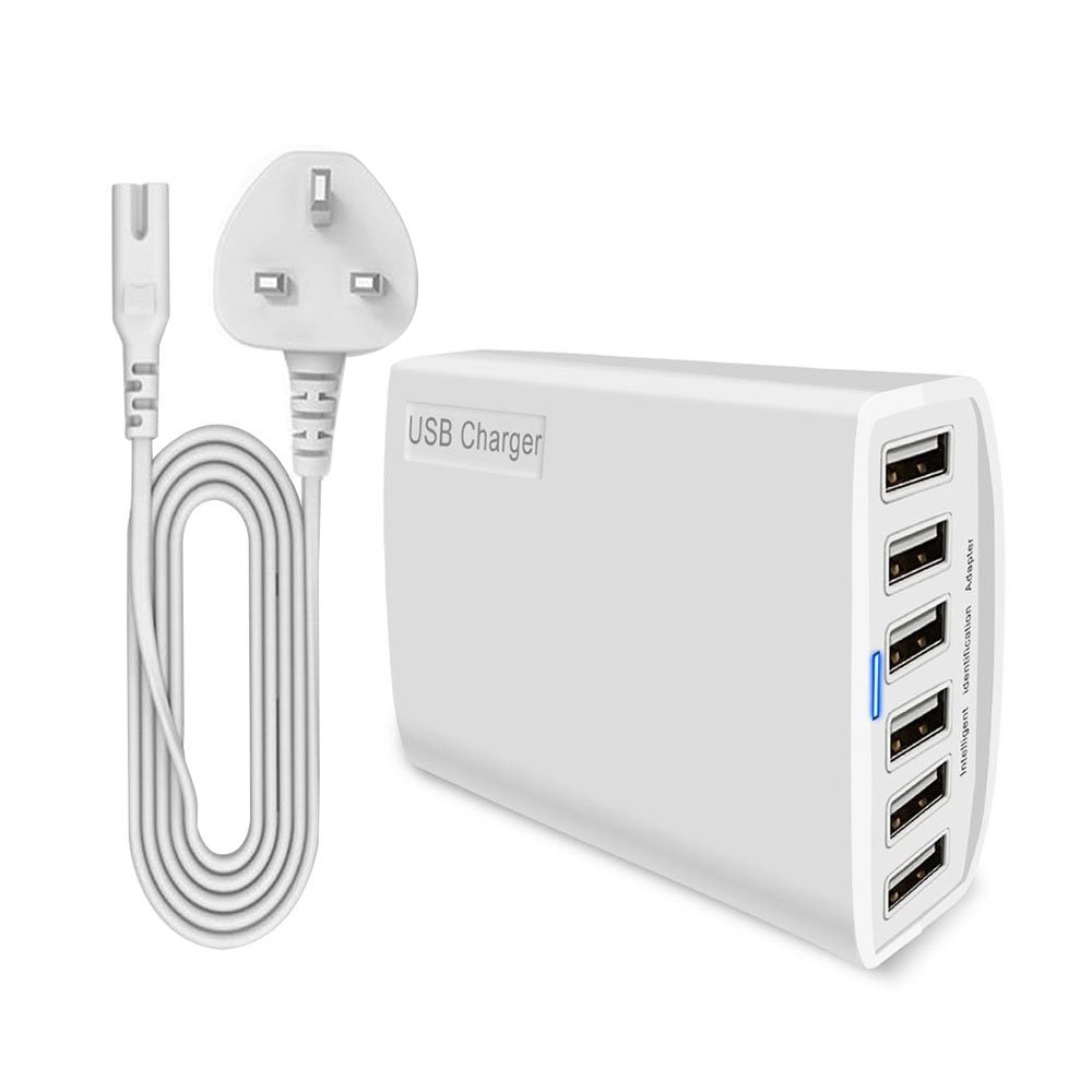 60W 12A 6-Port USB Desktop Charging Station - Fast Multi-Port USB Hub Charger for iPhone, Samsung, iPad, Tablets & Smartphones - Perfect for Home, Office & Travel Charging Needs