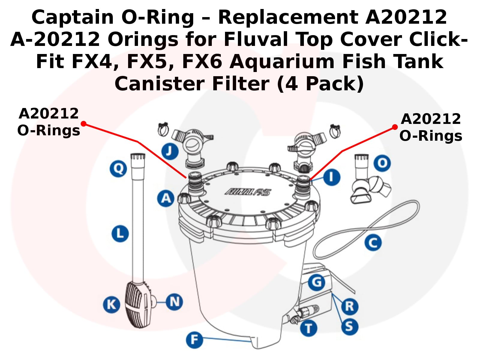 Fluval FX4 FX5 FX6 Aquarium Filter O-Rings - 4 Pack for Top Cover Replacement