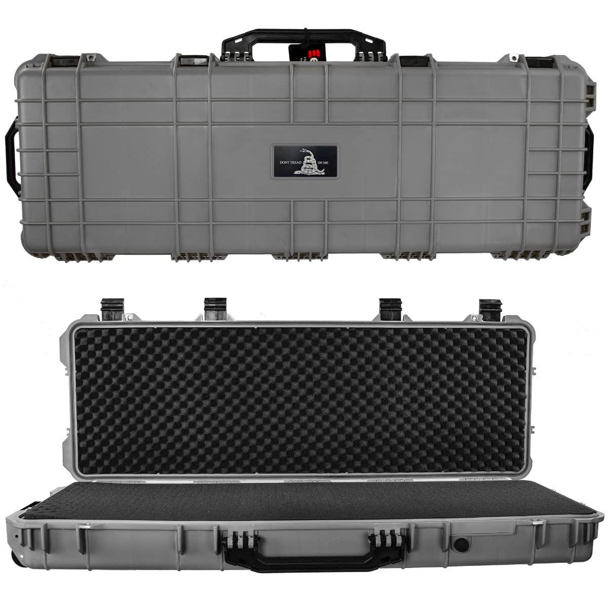 Eylar Don't Tread On Me Hard Rifle Case - 53 Inch Waterproof & Shockproof Gun Case with Protective Foam (Gray) - Perfect for Hunting, Shooting Range & Firearm Storage