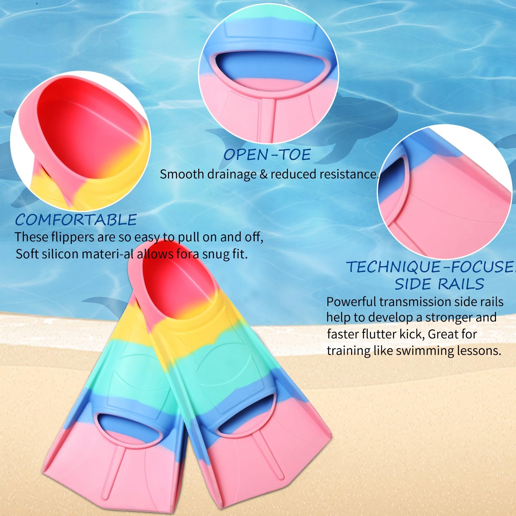 **Best Kids Swim Fins - Short Blade Non-Slip Heel Pool Training Flippers for Youth, Lightweight Design - Perfect for Swimming Lessons & Beach Fun**