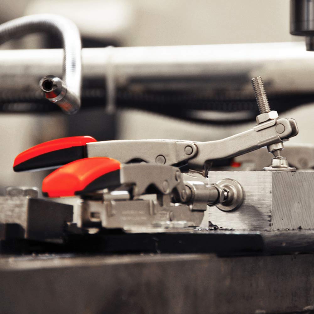 Bessey STC-IHH15 Auto-Adjust Horizontal Toggle Clamp - Nickel Plated with In-Line Clamping Action - Perfect for Woodworking, Metalworking, and DIY Projects