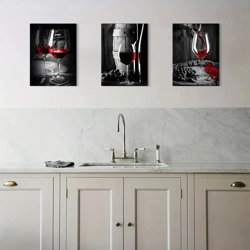 3-Piece Romantic Red Wine Goblets Metal Wall Art - Ready to Hang Home Decor for Dining Room, Kitchen & Bar - Perfect for Wine Lovers & Housewarming Gifts