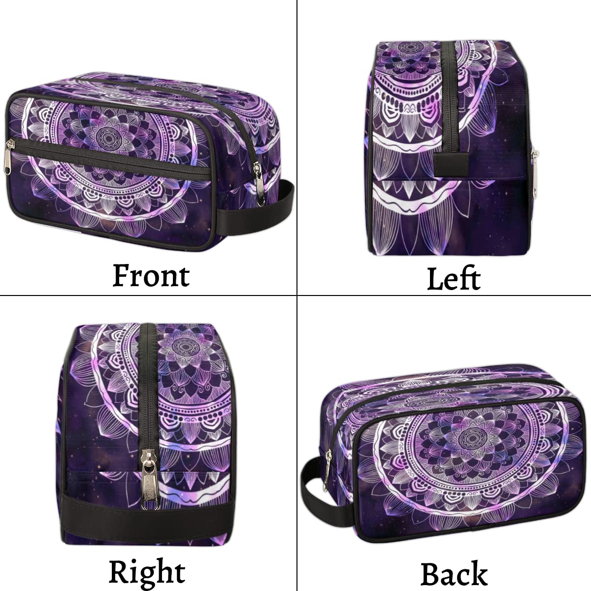 Boho Purple Mandala Travel Toiletry Bag - Large Waterproof Cosmetic Organizer for Women | Portable Makeup & Wash Bag with Ethnic Floral Design | Perfect for Vacations, Gym, Camping & Daily Use