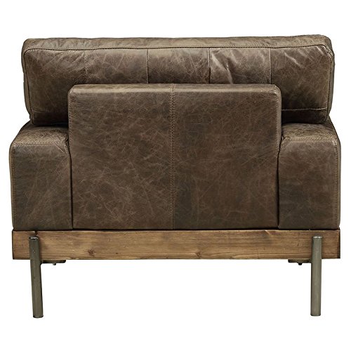 Acme Silchester Genuine Leather Accent Chair - Distressed Chocolate Brown with Oak Wood Frame | Perfect for Living Room, Office or Reading Nook