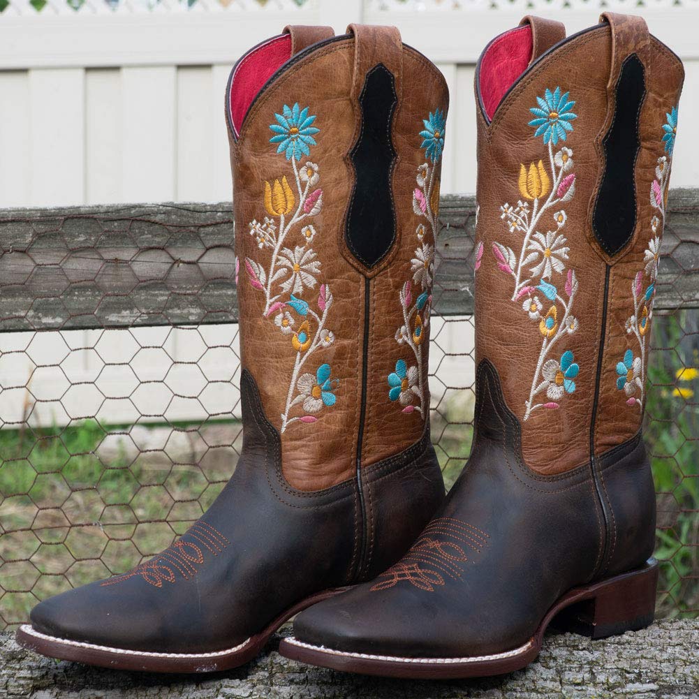 Soto Boots Women's Western Cowgirl Boots - Floral Embroidery, Broad Square Toe, Comfortable M9004 for Country Dancing, Rodeo & Casual Wear