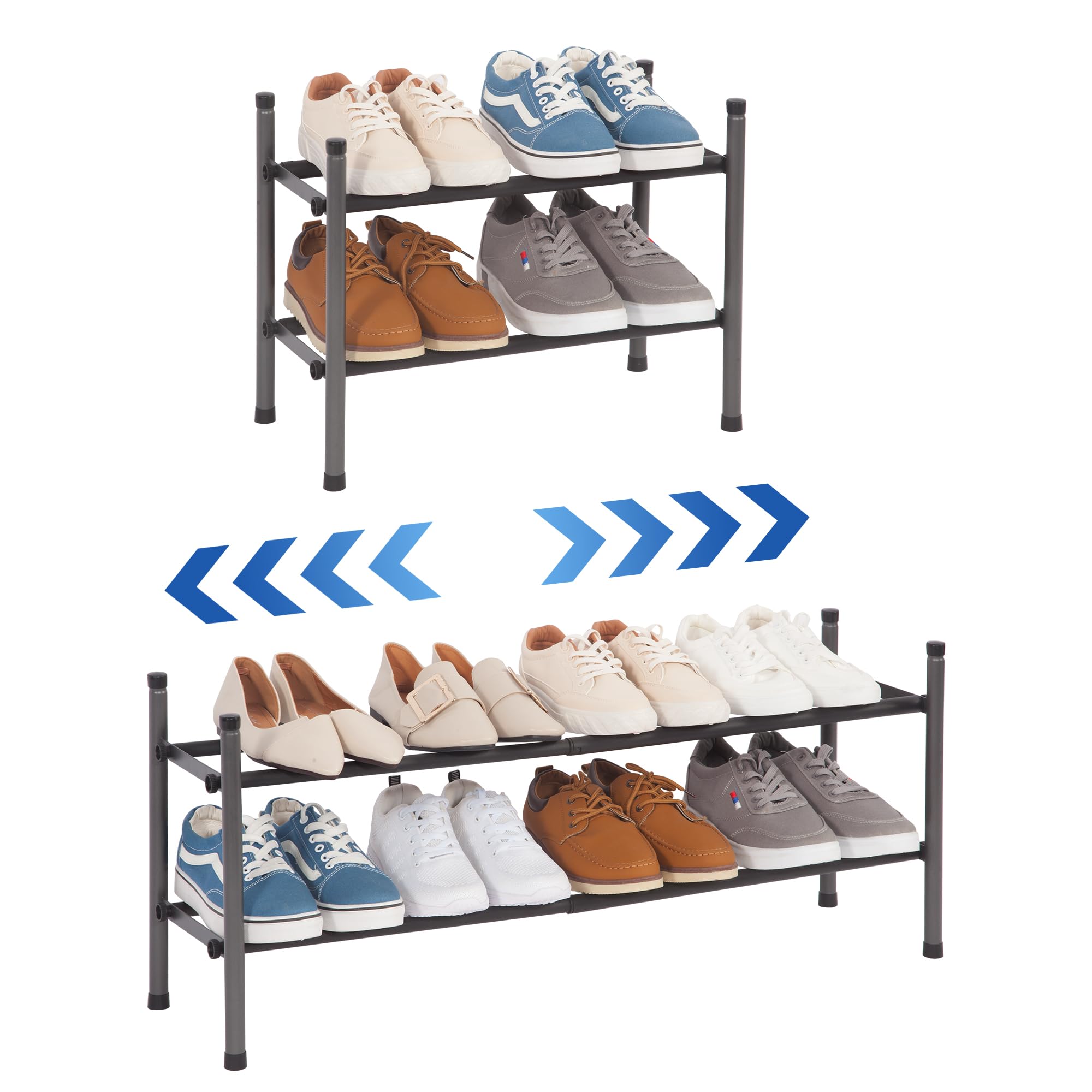 Expandable Shoe Rack Organizer - Stackable 2-Tier Metal Storage for Closet & Entryway
