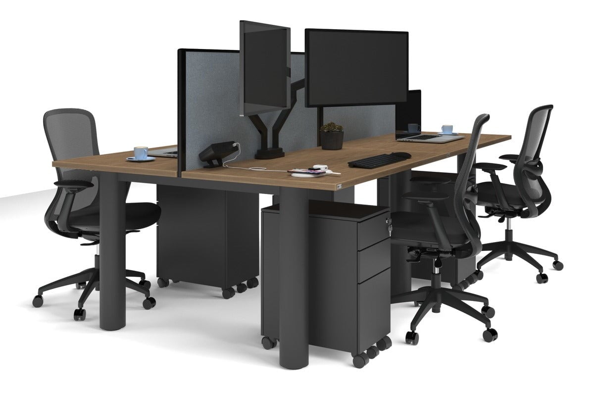 4-Person Quadro Cylinder Leg Office Workstation Desk [1400L x 700W] - Modern Collaborative Workspace Solution for Team Projects & Open Office Layouts