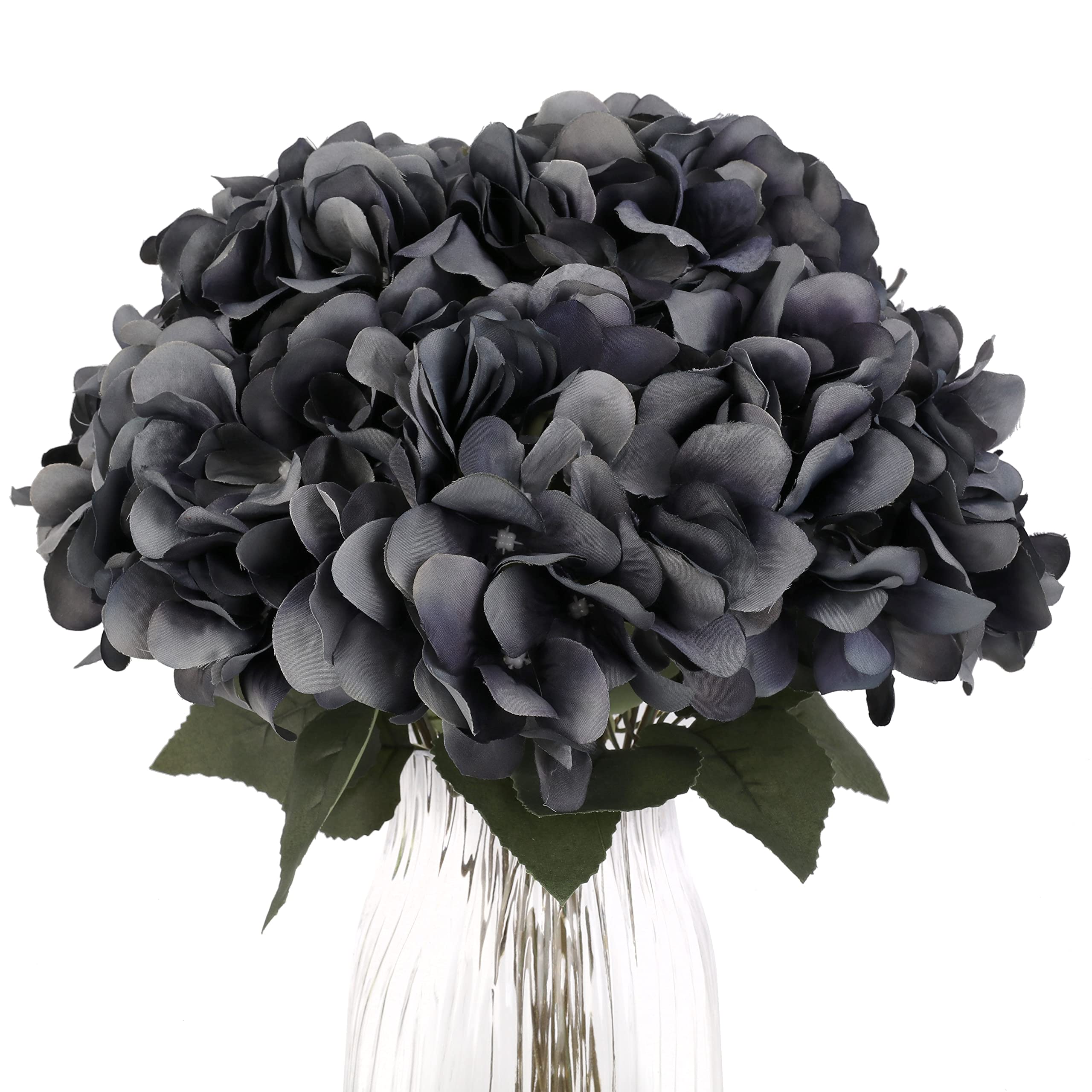 Premium Artificial Silk Hydrangea Flowers - 5 Large Head Fake Flower Bouquet for Home Decor, Wedding Centerpieces, Party Arrangements & DIY Crafts (Elegant Grey) - Perfect for Table Centerpieces, Vase Displays, and Event Decorations