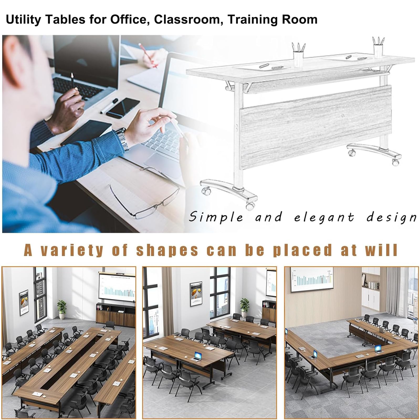4-Pack Modern Folding Conference Tables with Wheels - 63