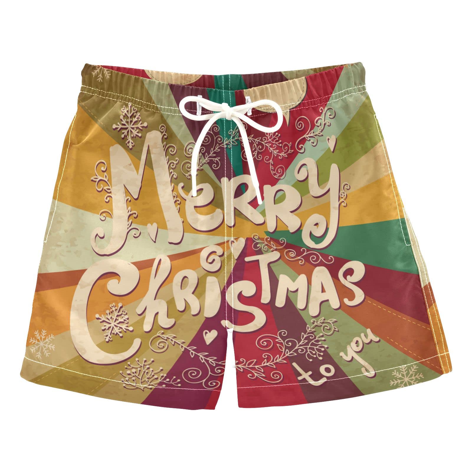 AMICHIC Boys Christmas Swim Trunks with Mesh Lining - Quick Dry Swim Shorts for Beach & Pool - Adjustable Waist for Comfortable Swimming & Summer Activities