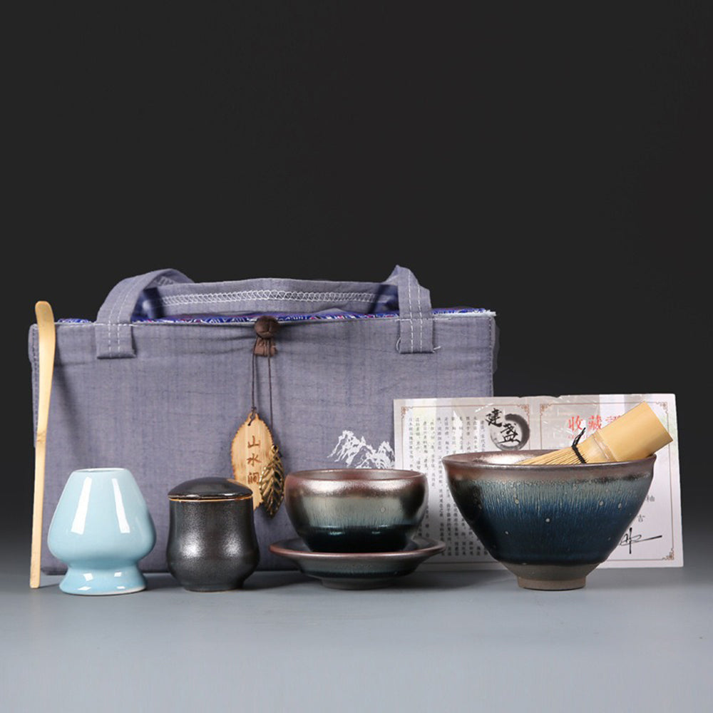 Premium Japanese Tenmoku Jian Zhan Matcha Tea Set - Authentic Handcrafted Ceramic Bowl & Whisk for Traditional Tea Ceremony | Perfect for Zen Meditation, Gift Giving & Japanese Tea Culture Enthusiasts