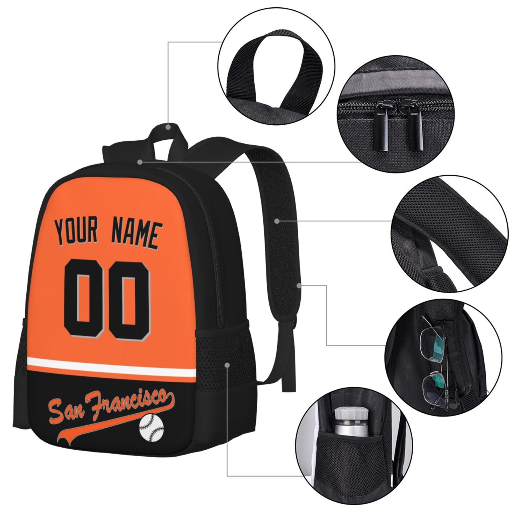 ANTKING San Francisco Backpack - High Capacity Customizable Name & Number Backpack for Kids, Men & Fans - Perfect for School, Travel & Sports Events
