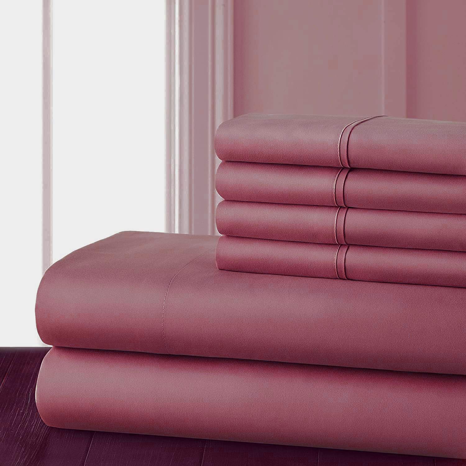 Organic Bamboo Queen Size 6-Piece Sheet Set - 100% Natural Bamboo Fabric, Soft & Breathable Bedding for Cool Sleep - Perfect for Hot Sleepers, Eco-Friendly Luxury Bed Sheets (Burgundy) - Ideal for Master Bedrooms, Guest Rooms & Dorm Essentials