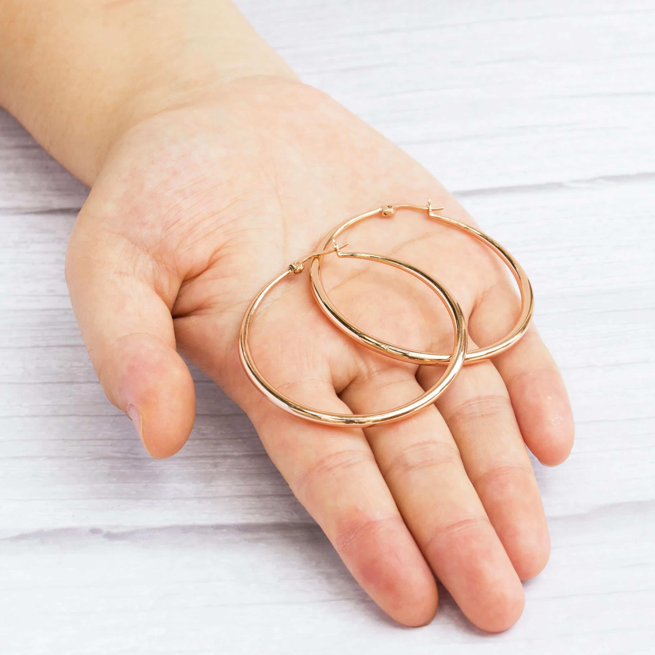 Philip Jones Rose Gold Plated 50mm Hoop Earrings for Women - Elegant Dangle Hoops for Party, Wedding & Everyday Wear