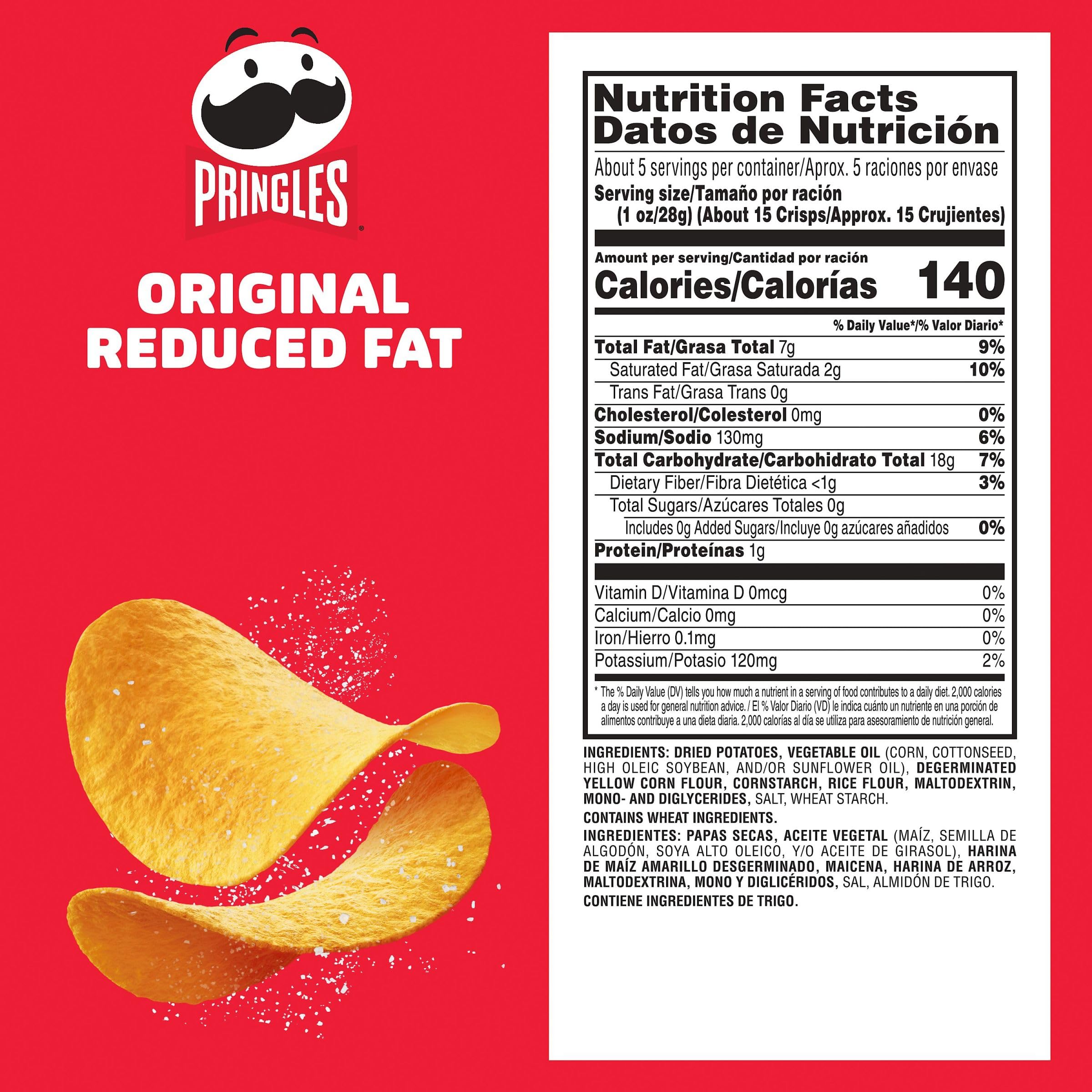 Pringles Reduced Fat Potato Crisps Chips - 4.9oz Can (Pack of 1) | Healthy Lunch Snacks, On-The-Go Snacking for Work, School & Travel | Low Fat Crunchy Treat
