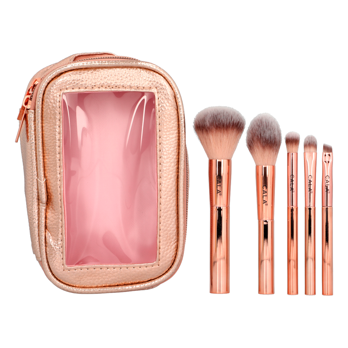 Rose Radiance 5-Piece Makeup Brush Set with Pouch - Soft Bristles for Blending, Contouring & Foundation - Perfect for Travel & Professional Makeup Artists