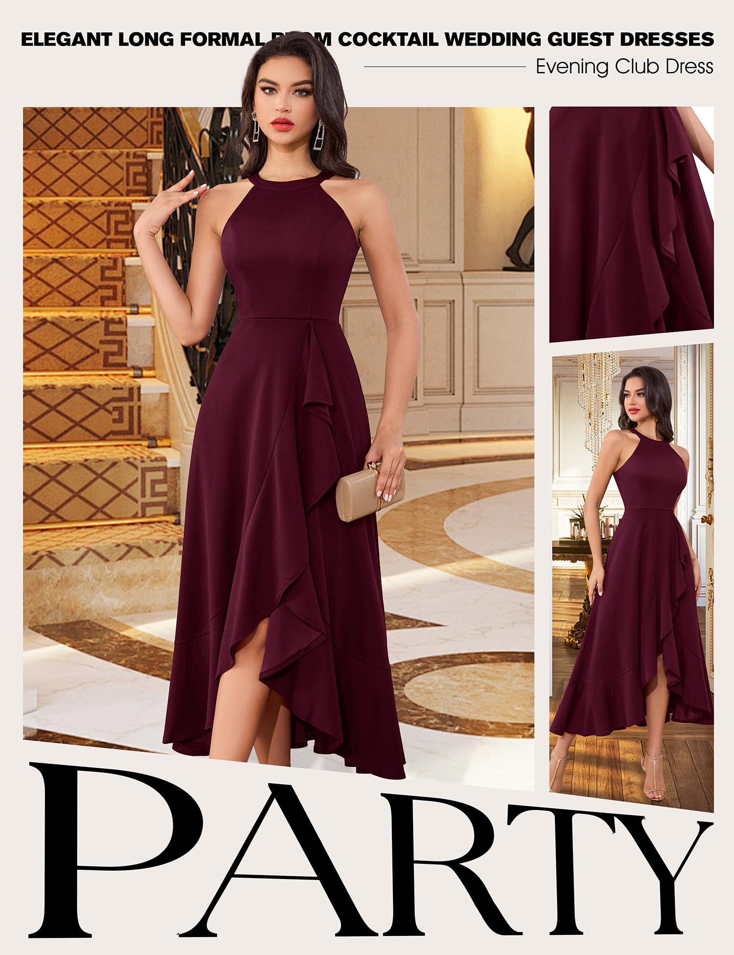 Elegant Women's Halter Neck Split Hem Long Prom Dress - Formal Cocktail Party, Wedding Guest & Evening Maxi Dress for Special Occasions