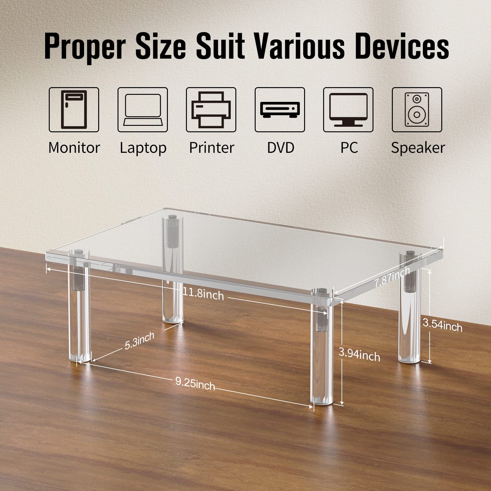 PANO-MOUNTS 11.8 Inch Clear Acrylic Desktop Organizer - Countertop Shelf for Makeup, Perfume, Spices | Bathroom, Bedroom, Kitchen & Office Storage Solution | Multi-Purpose Vanity Tray & Decor Stand